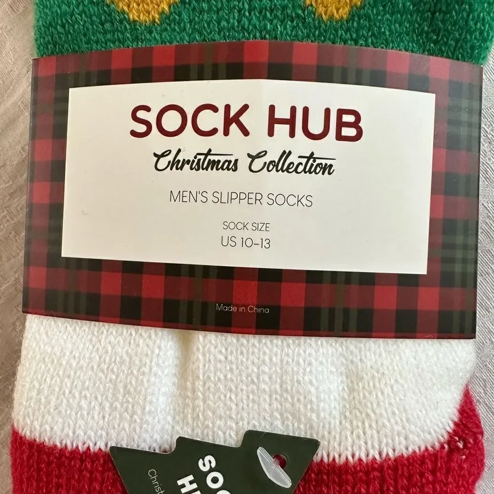 Sock Hub Christmas Collection Holiday Striped Slipper Socks Mens Sock Size 10-13